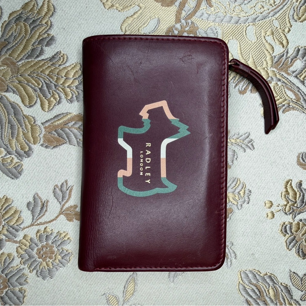 RADLEY LONDON Burgundy with pink green and white accents  Wallet with Dog Logo - Picture 3 of 14